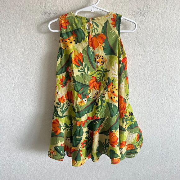 MAYORAL Jungle Animals Tropical Green Ruffle Dress Kids Toddler Girls 4T - Picture 3 of 6